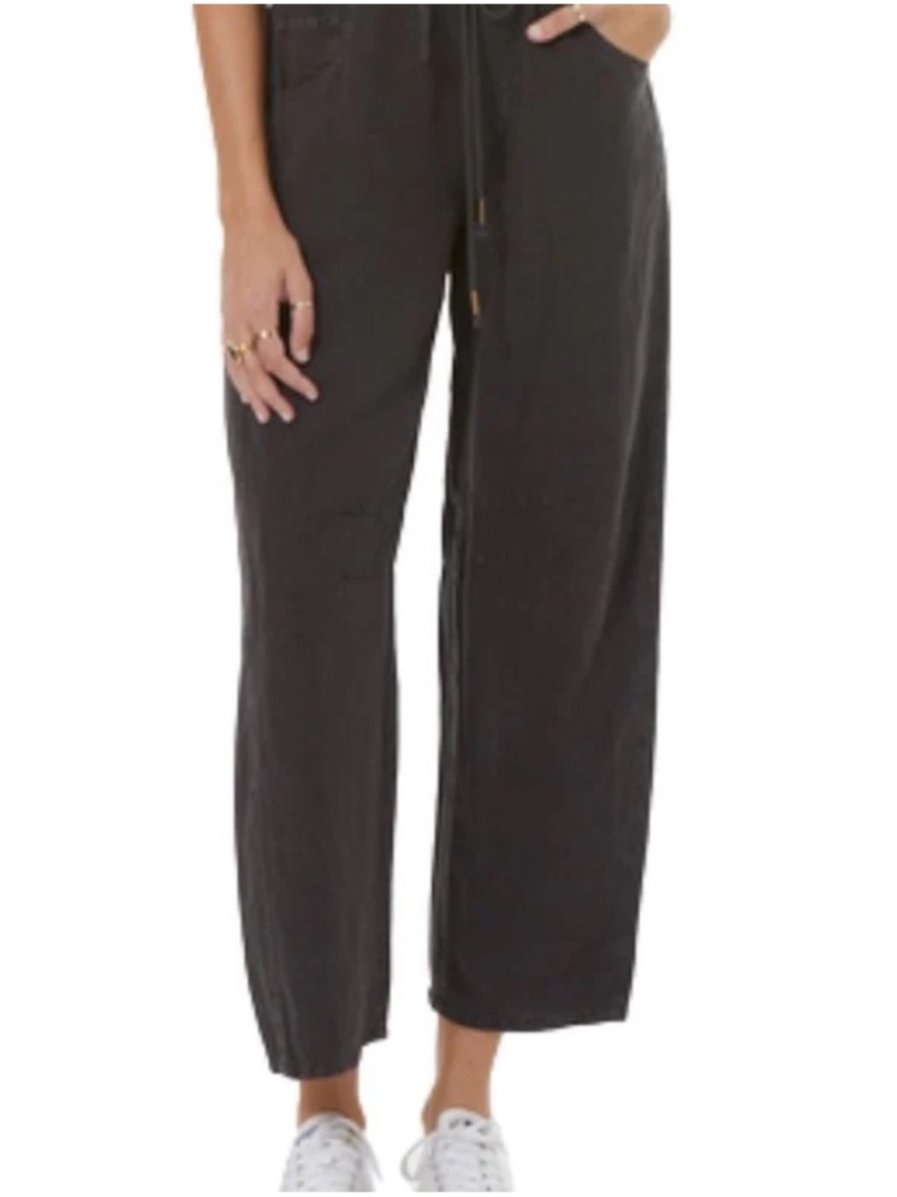 YFB Young Fabulous & Broke Navy Blue Ankle Tie Waist Barret Barrel Casual Pants